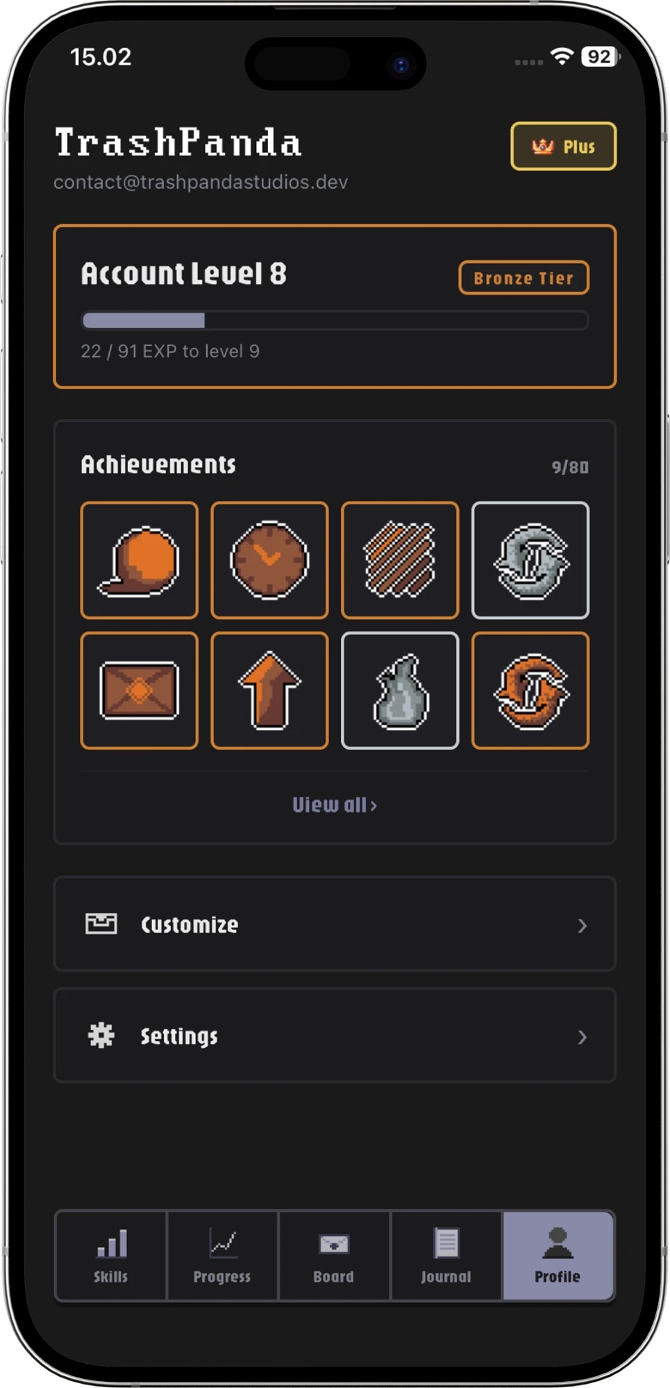 ArtLevelUp profile with account level and an achievement showcase